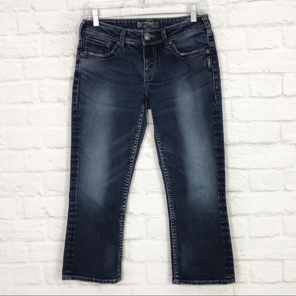 Silver Aiko Kick Flare Crop Midrise Denim Capris - Picture 1 of 7